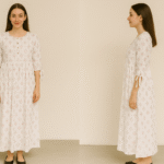 Printed Cotton Anarkali Kurti womens - White